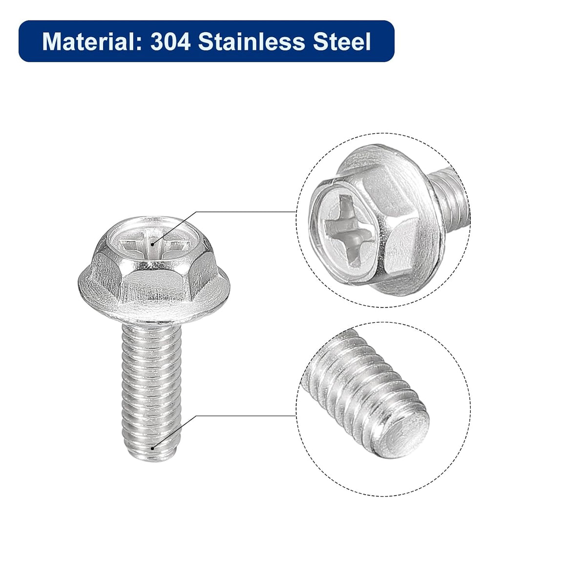 uxcell 10pcs M4x12mm Phillips Hex Head Flange Bolts, 304 Stainless Steel