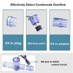 DSY SS4 Transparent Blue Condensate Overflow Float Switch with 3/4 Inch Adaptor and 6FT Wire AC Float Switch