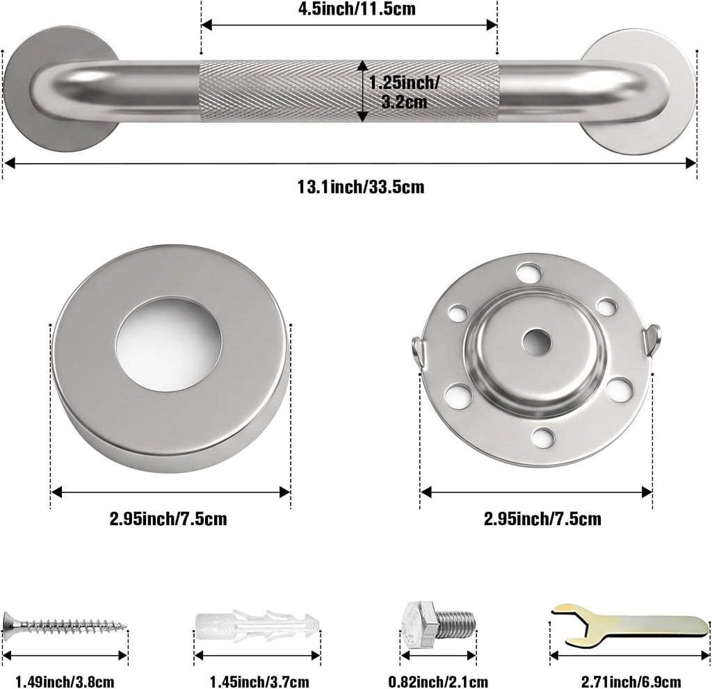 12 Inch Shower Grab Bar for Seniors,1.25'' Diameter 304 Stainless Steel Heavy Duty Anti-Slip Bathroom Safety Handicap