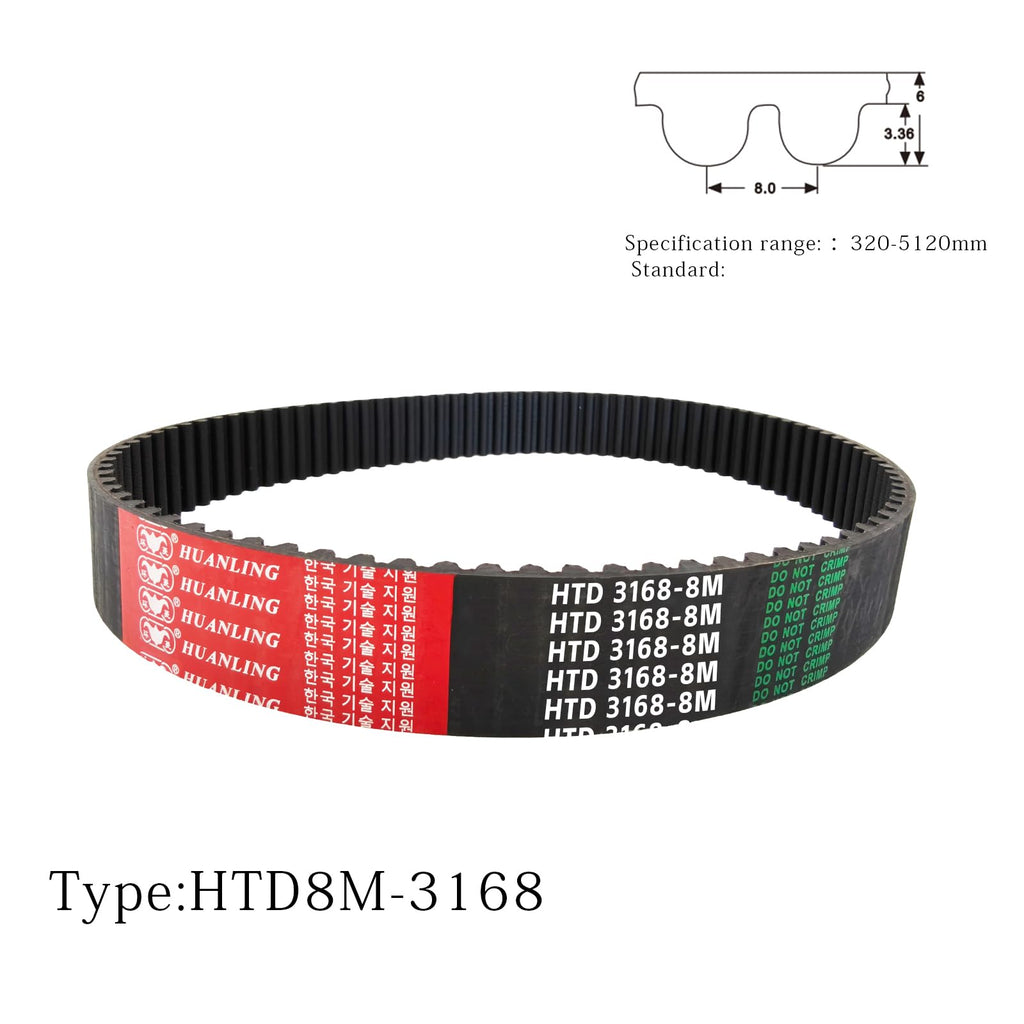 HUANLING 3168-8M-25 HTD Timing Belt, 3168mm Length x 25mm Width x 6mm Height, 8mm Pitch, 396 Teeth, Closed Loop Pulley Timing Belt