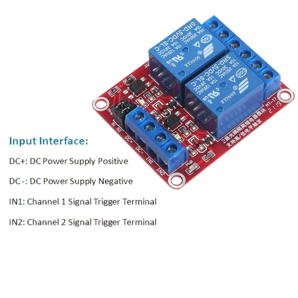 2pcs DC 5V Relay Module 2 Channel Relay Switch with Optocoupler Isolation High/Low Level Trigger