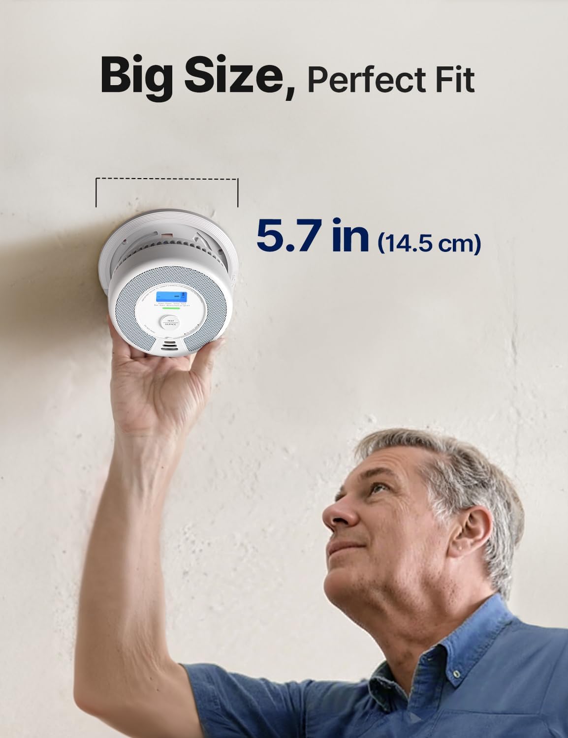 Smoke Detector Carbon Monoxide Alarm Combo, XP0H-SN, 1-Pack | 10-Year Sealed Battery (Not Hardwired), Large 5.7-inch