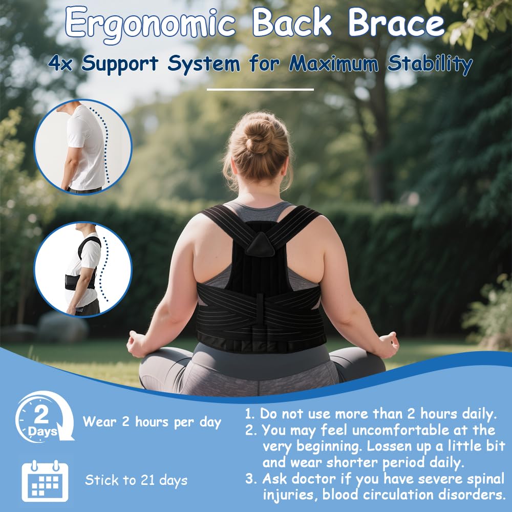 Plus Size Posture Corrector for Women & Men, Adjustable Back Brace, 3XL
