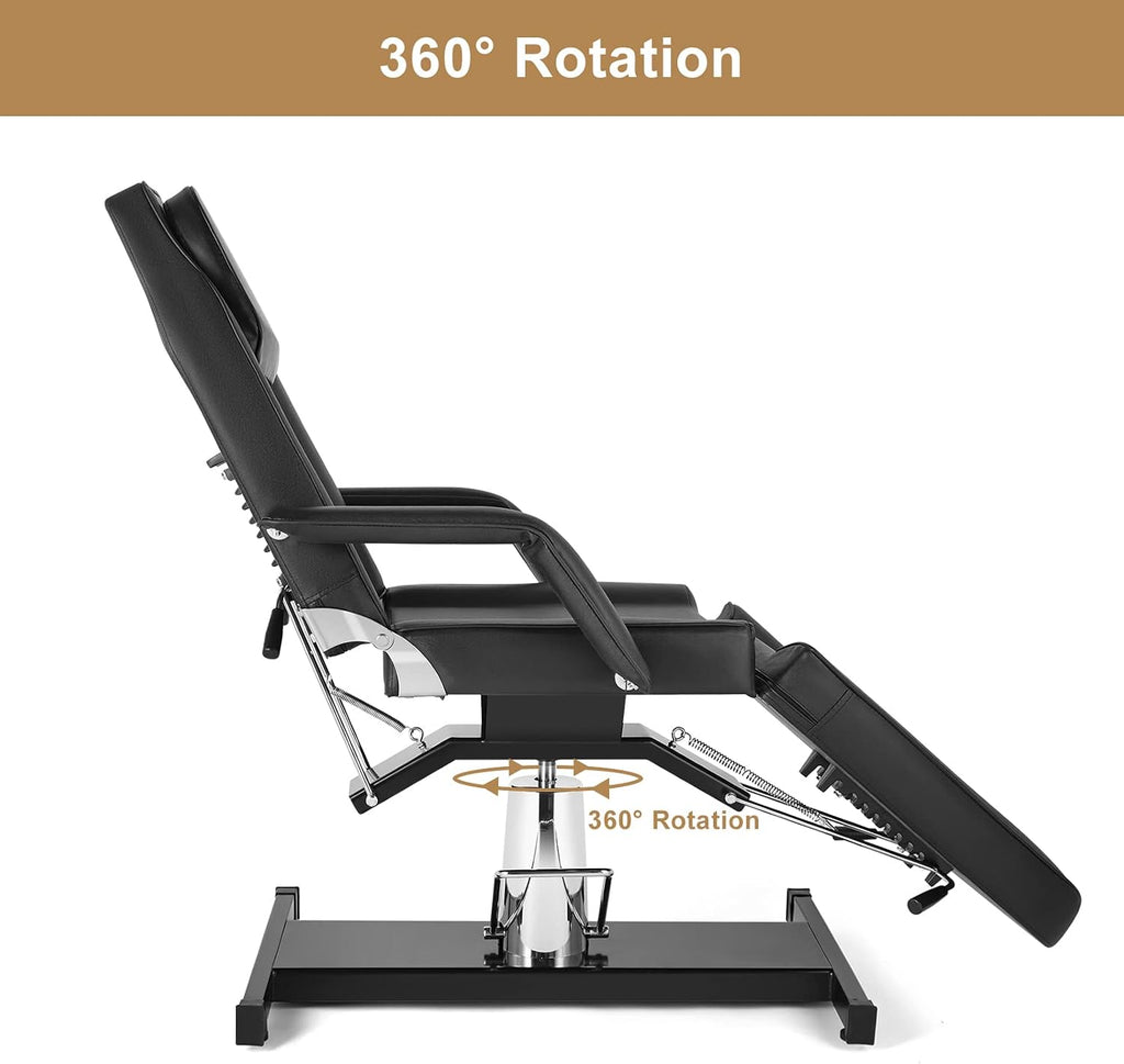 Hydraulic Tattoo Chair Esthetician Bed, Multi-Purpose 3-Section Facial Bed Table, Adjustable Beauty Salon Spa Massage