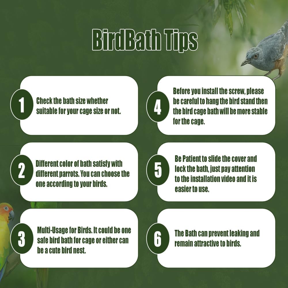 Bird Bath for Cage, Cleaning Pet Supplies Cockatiel Bird Bathtub with Hanging Hooks for Little Bird Parrots Spacious