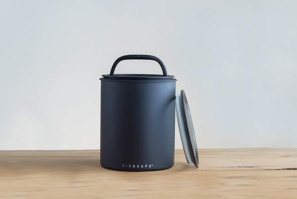 by Planetary Design | 2.2 lbs Coffee Storage | Matte Black | Plunger Lid Removes Excess Oxygen - DON'T buy airtight