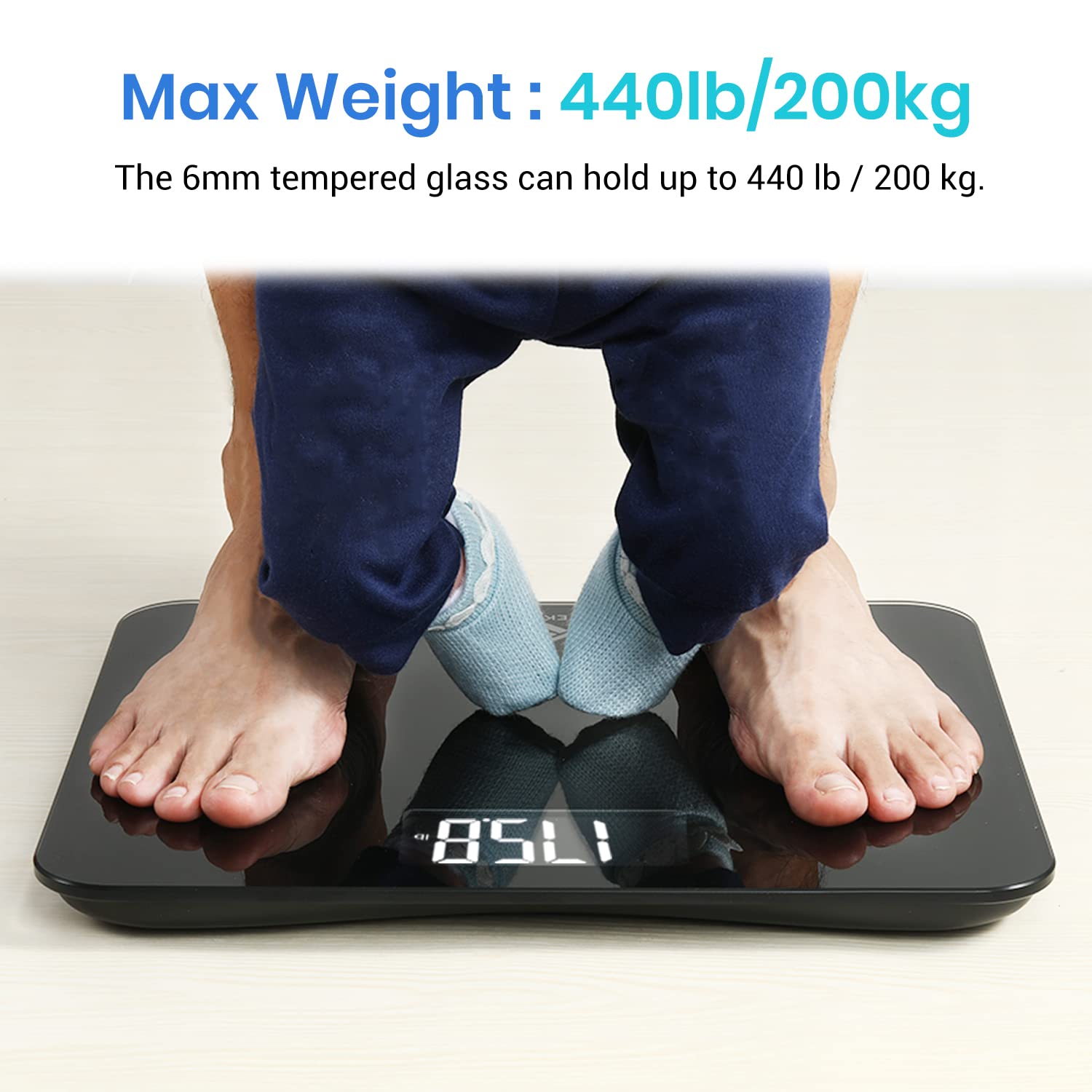 Digital Body Weight Bathroom Scale, 440 lb Extra Wide Platform | Accurate and Safe Weighing, Large Easy-to-Read