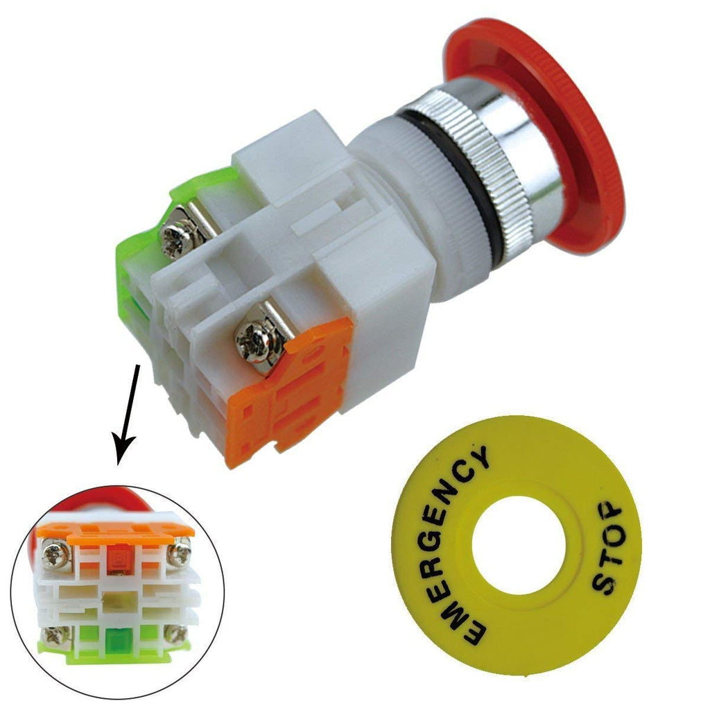 22mm Emergency Stop Push Button Switches, 1NO 1NC Latching, 2 Pcs