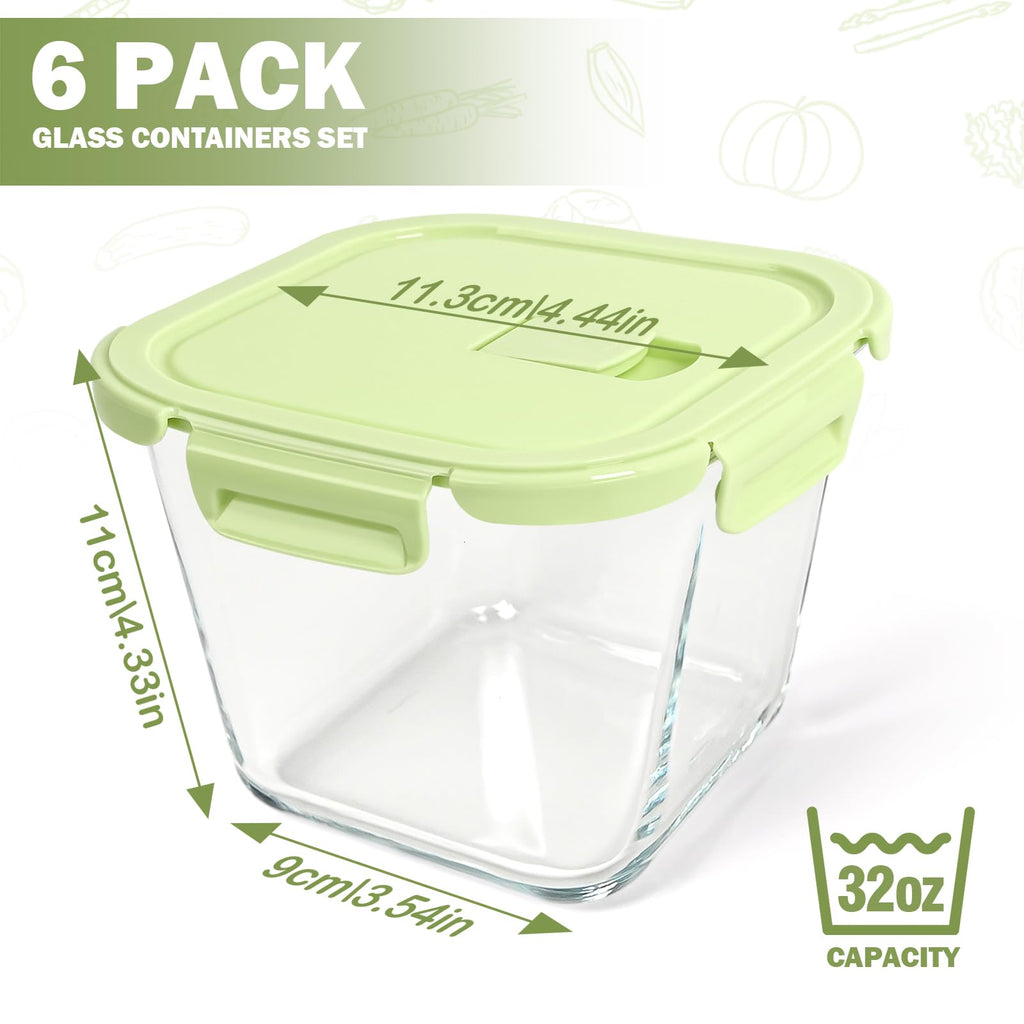 Borosilicate Glass Soup Containers with Lids, 4 Cup/32 oz, 6 Pack