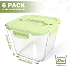 Borosilicate Glass Soup Containers with Lids, 4 Cup/32 oz, 6 Pack
