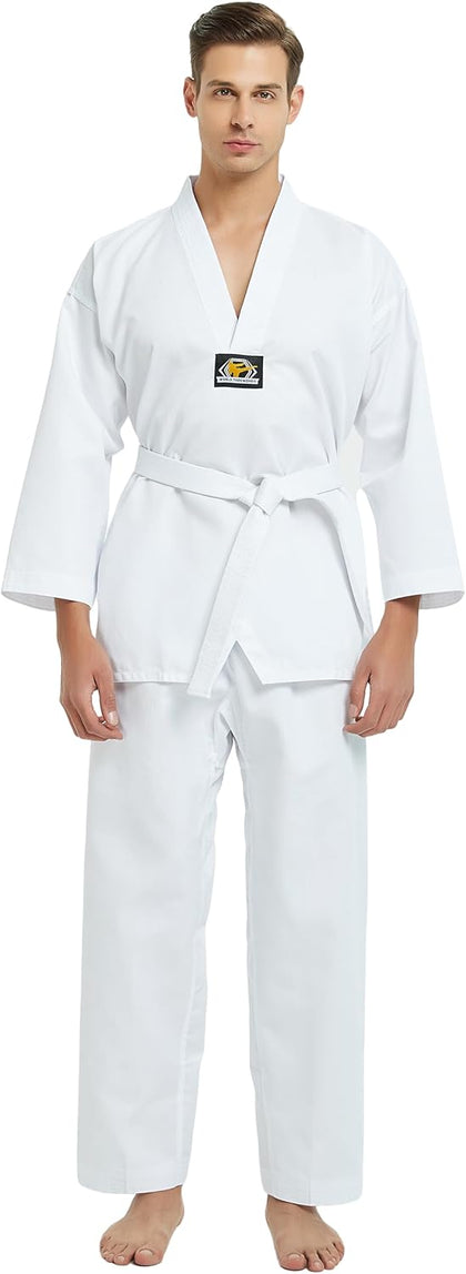 V-Neck Taekwondo Uniform for Kids Adults, TKD Dobok Martial Art | Durable 7.5 oz polyester cotton, V-neck jacket