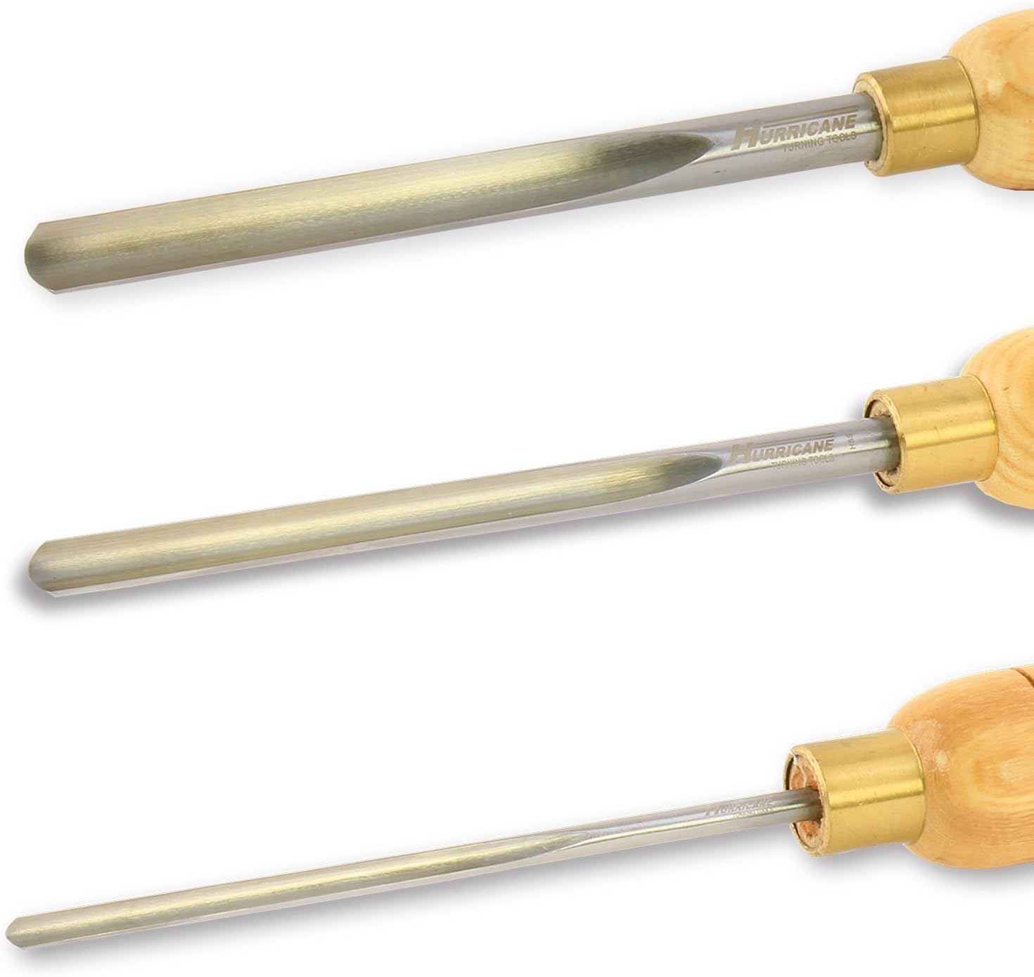HSS, 3 Piece Spindle Gouge Set (1/4", 3/8" and 1/2" Flute), Standard Series, Woodturning Tools