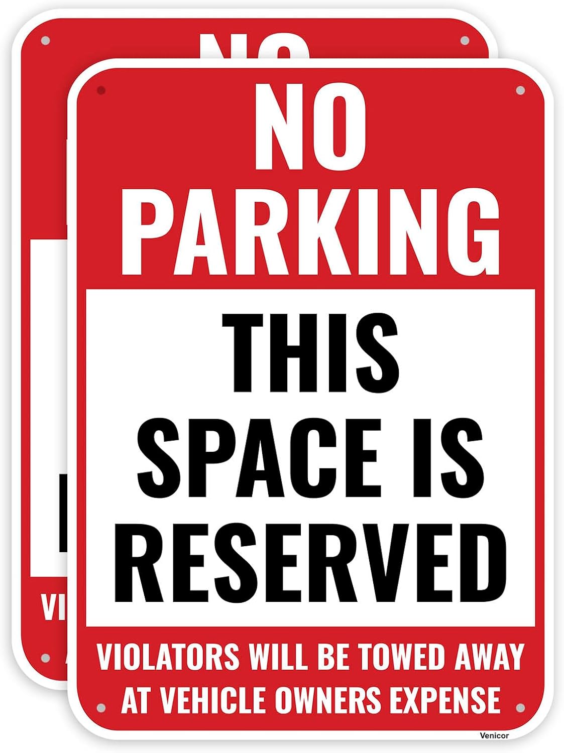 2PC Reserved Parking Sign, 14 x 10 Inches - Aluminum - No Parking This Space Is Reserved Metal Sign - Private Parking