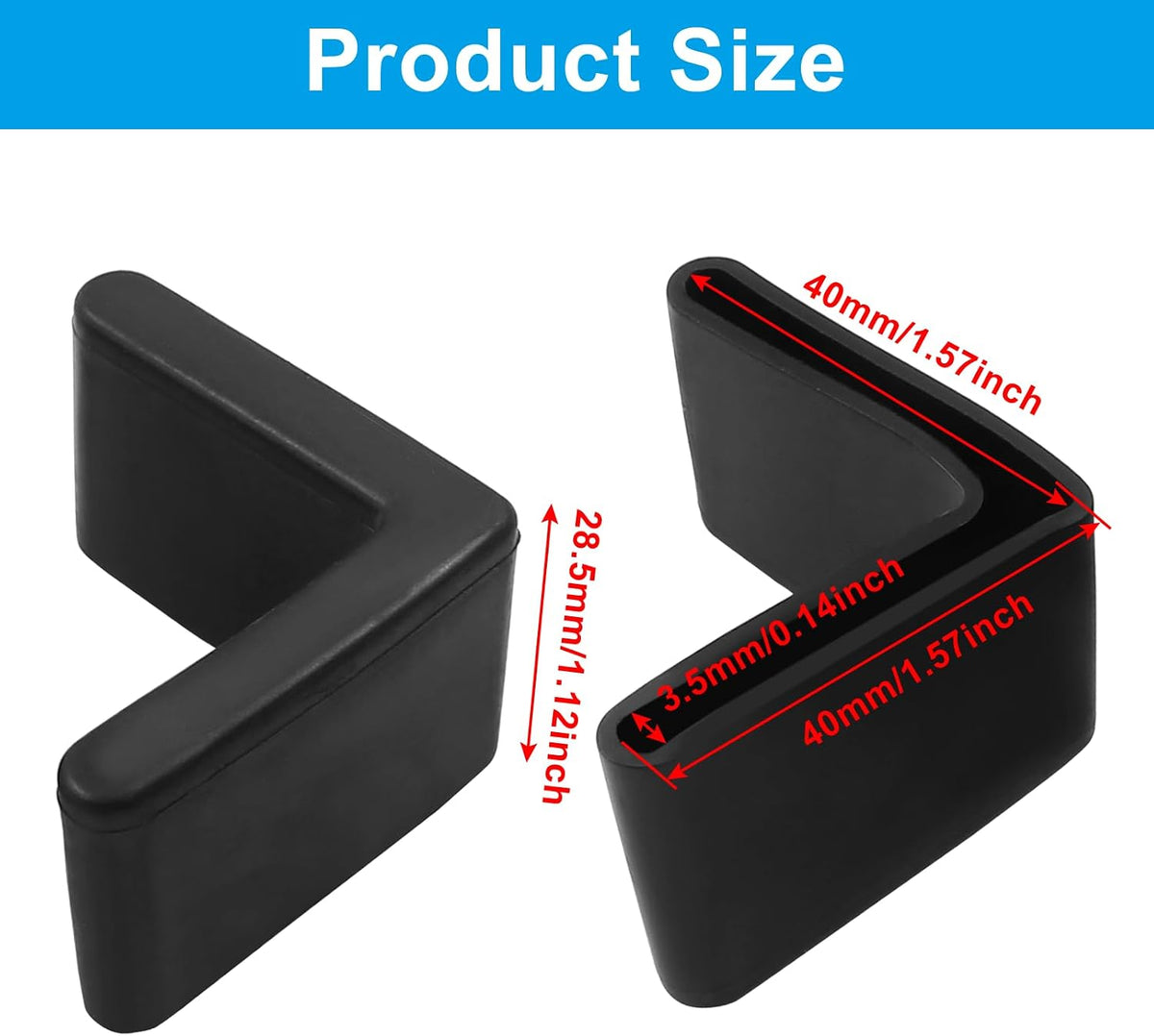 Rubber Angle Iron Caps, 1-1/2inch/40mm, 16 PCS, L Shaped