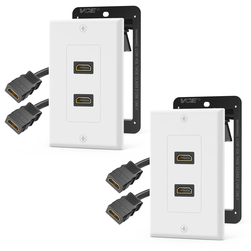 VCELINK 4K HDMI Outlet Wall Plate 2-Port Kit, with Mounting Bracket, 2 Pack