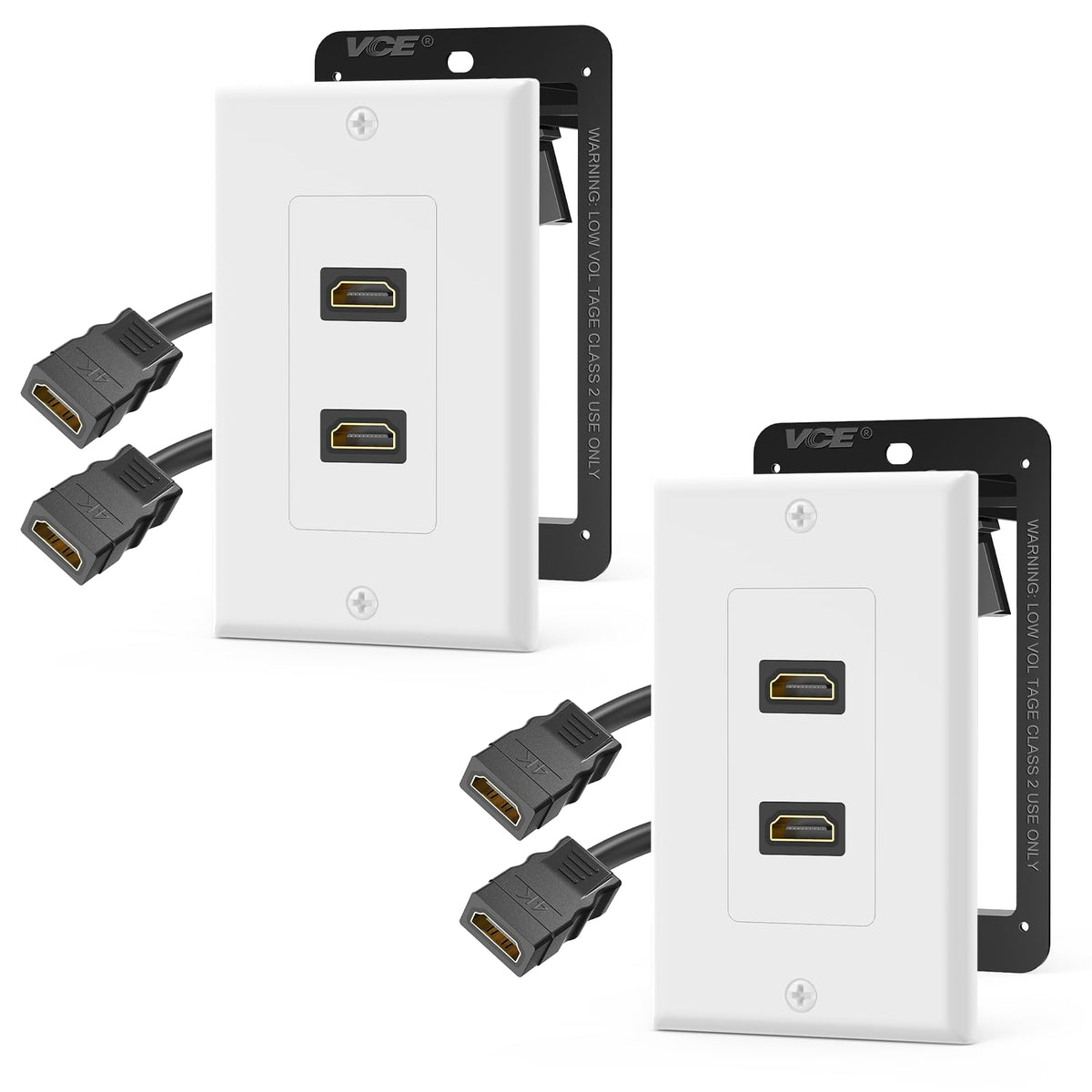 VCELINK 4K HDMI Outlet Wall Plate 2-Port Kit, with Mounting Bracket, 2 Pack