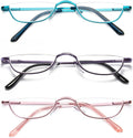 Half Moon Reading Glasses for Women Men Small Semi Frame Metal Spring Hinge Readers