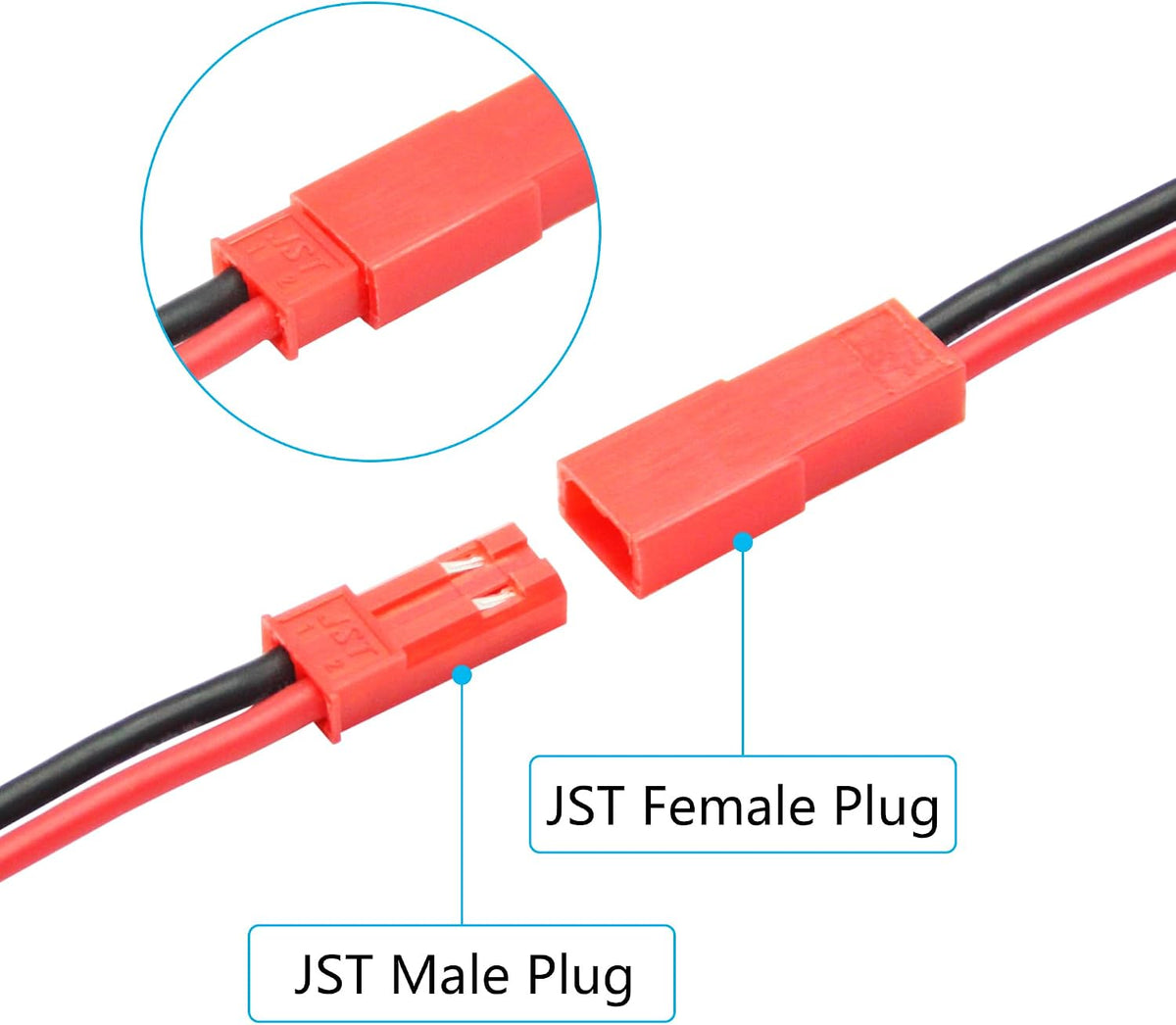 2Pair XT60 Connector Adapter with JST Plug 3", 20AWG Cable Gold Plated Plug