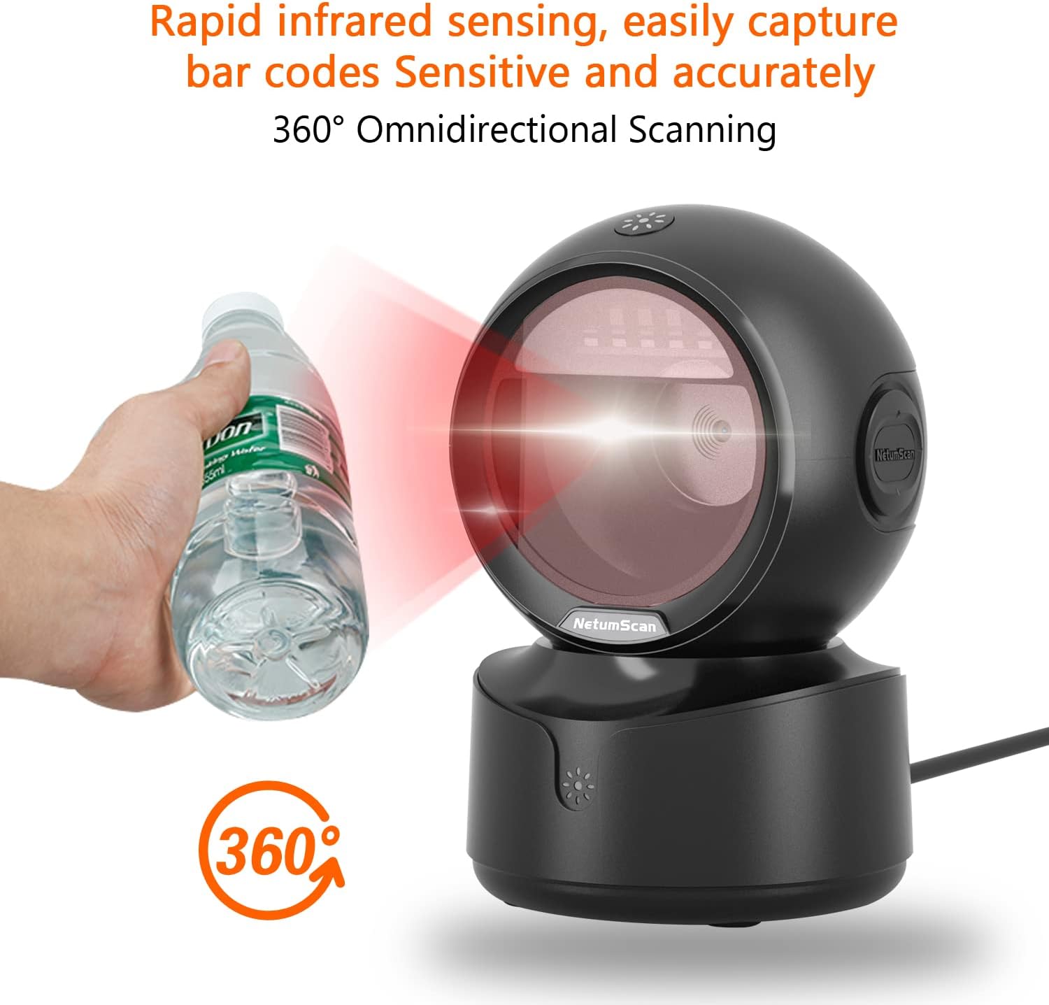 Desktop Barcode Scanner, USB QR Code Reader | Hands-free omnidirectional scanning for 1D, 2D and QR codes in