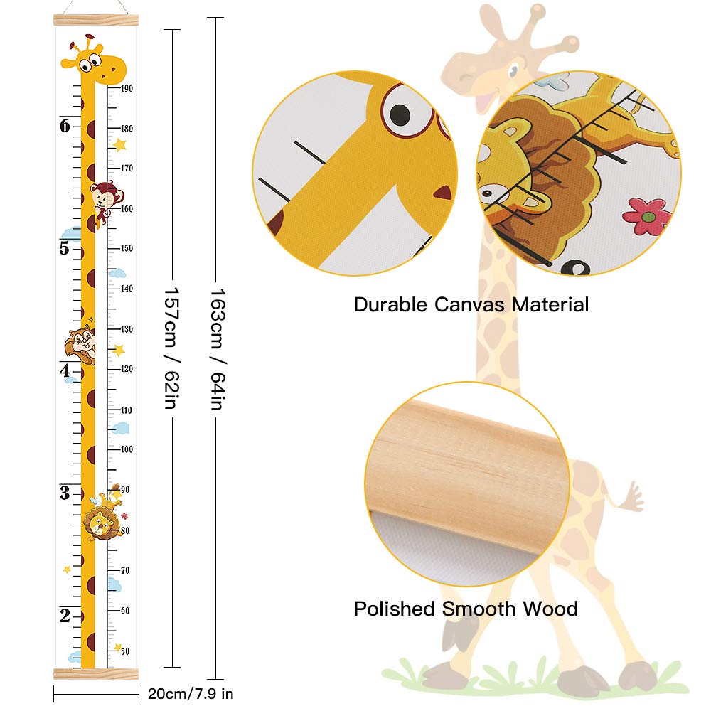 Baby Height Growth Chart, Canvas Height Chart for Kids Baby Child Toddler Boys Girls, Wood Growth Chart for Wall Room