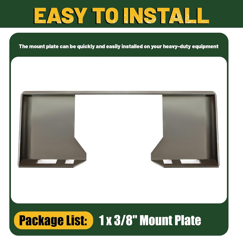 3/8" Thick Quick Tach Cut Out Mount Plate, Steel Skid Steer Quick Tach Attachment Adapter Plate Compatible with