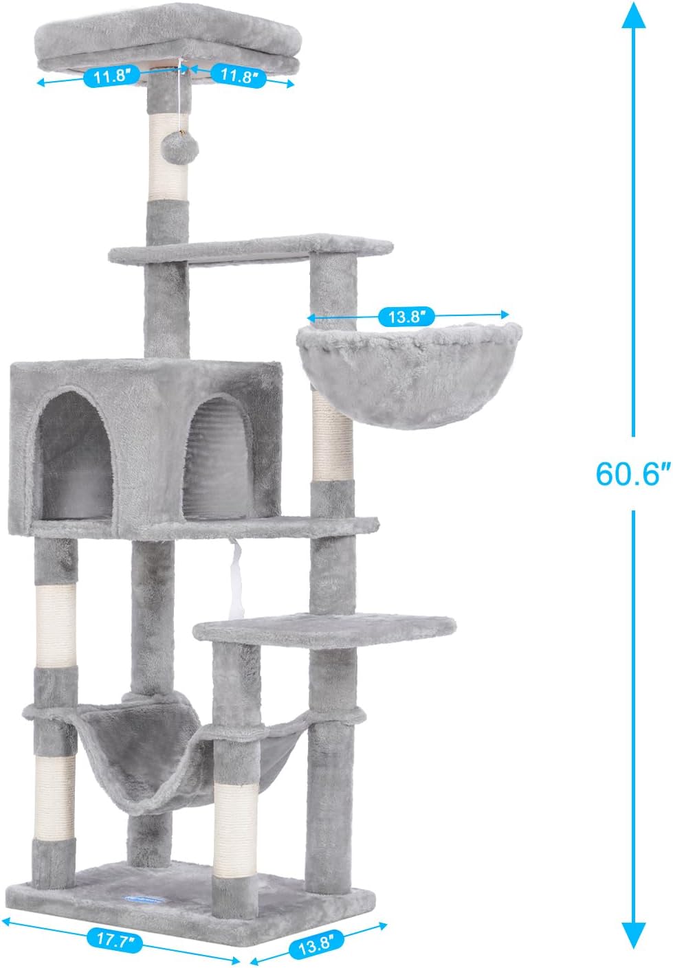 Cat Tree with Large Hammock, Multi-Level Cat Tower for Indoor Cats, Cat Condo with Sisal-Covered Scratching Posts and