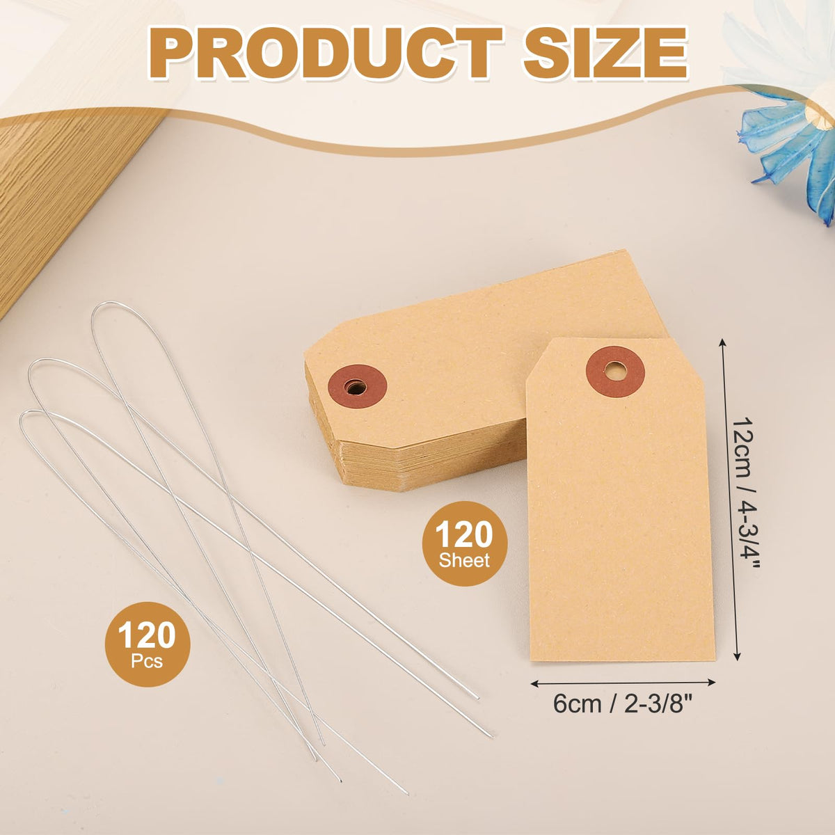 2-3/8"x4-3/4 Manila Shipping Tags with Wire 120Pack Blank Brown
