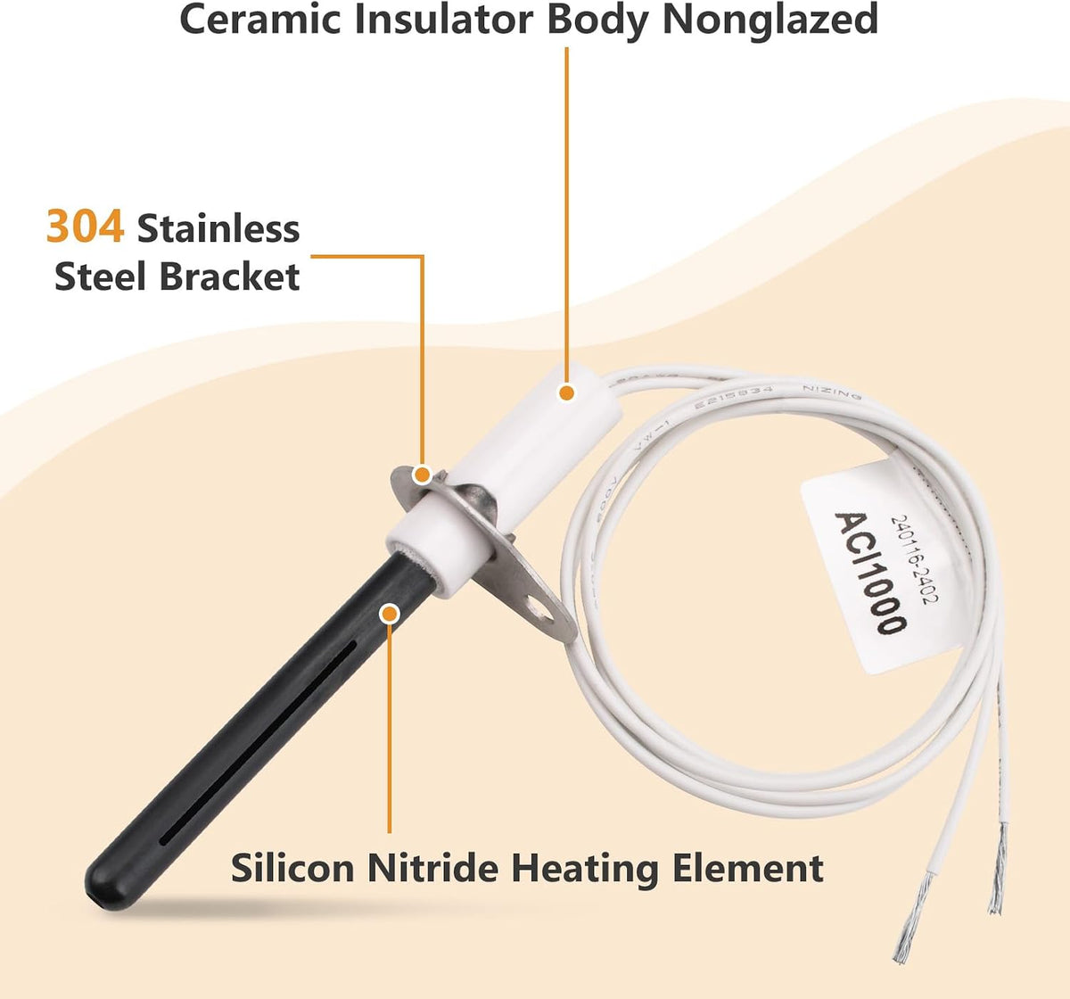 H150 Universal Ignitor, Silicon Nitride Hot Rod Igniter for Gas Furnace