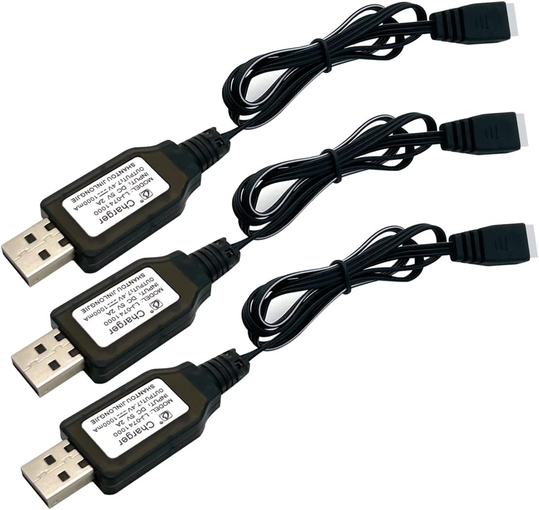 3Packs 7.4V 2S LiPo Battery USB Charger Cable 1A Fast Charging with XH-3P Connector for RC Car Truck Rock Crawler FPV