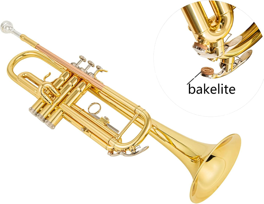 b flat beginner student trumpet with Rose brass leadpipe leadpipe | gold lacquer brass body stainless steel valves 7c