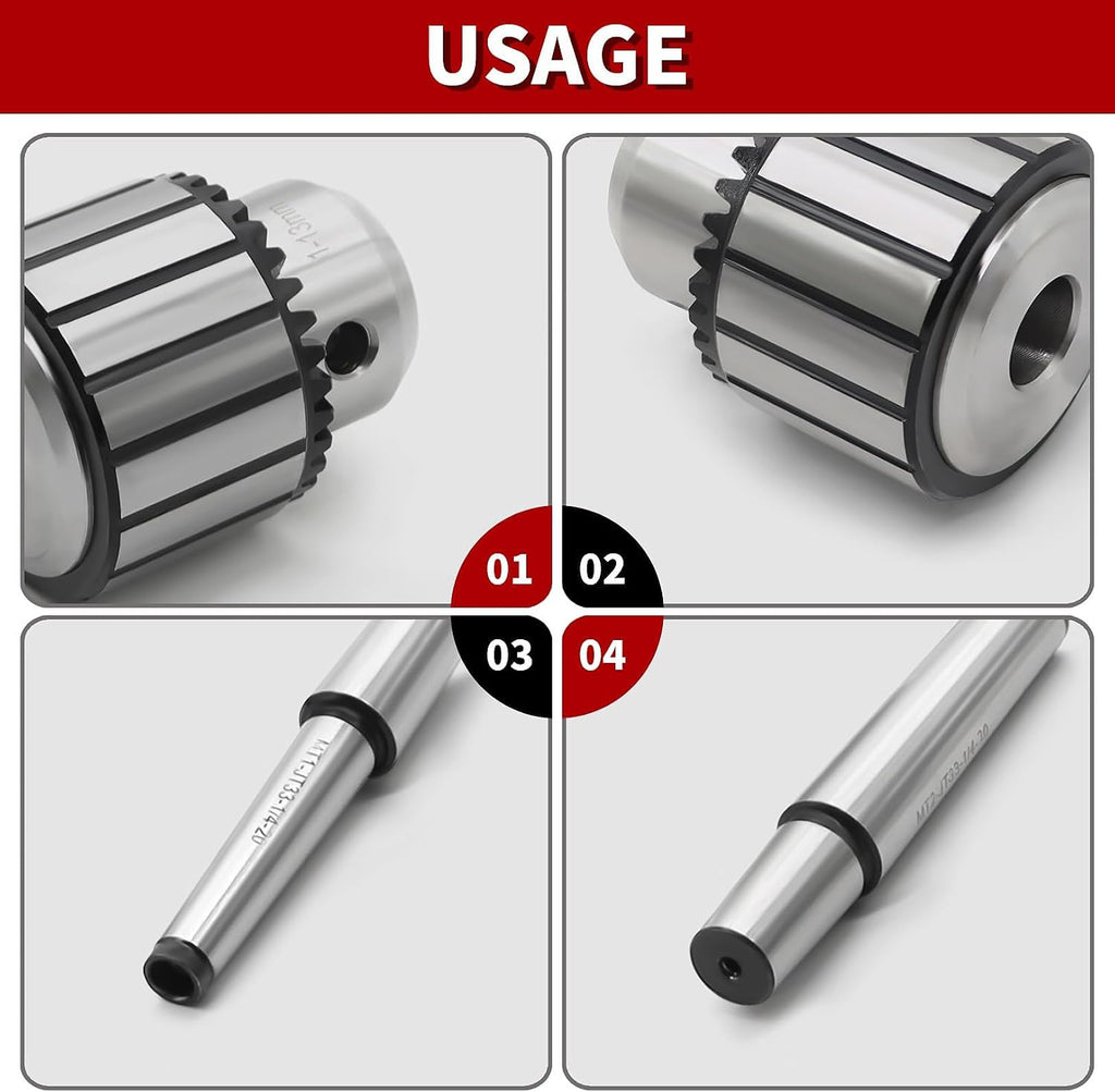 Nakkaa 1/32-1/2 Inch JT33 Drill Chuck with MT1 and MT2 Morse Shank