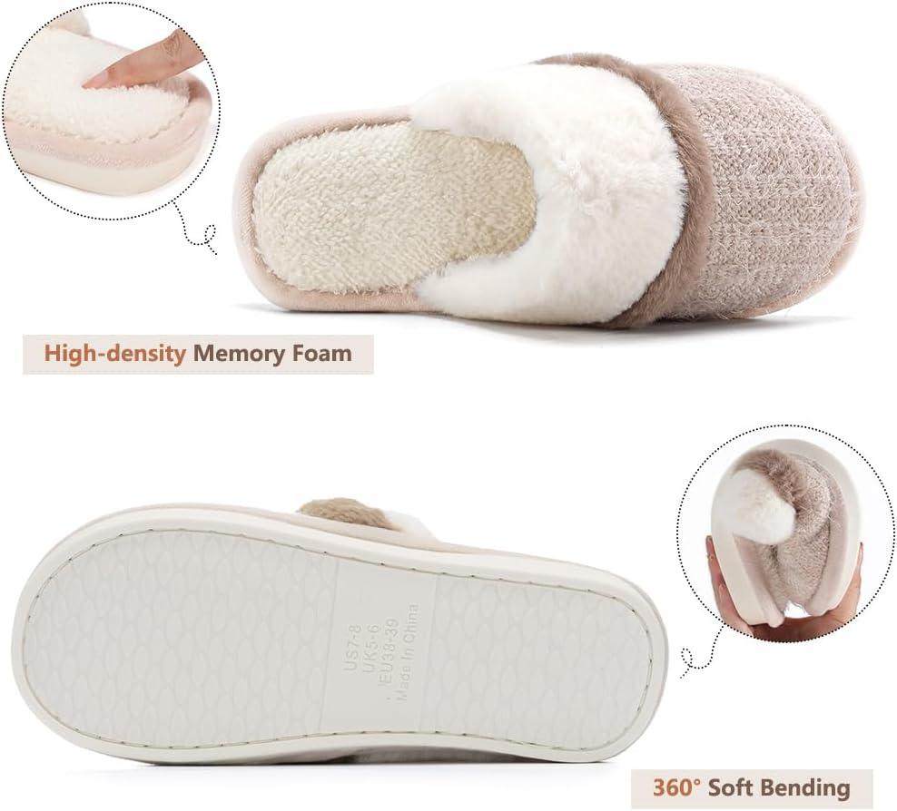 Cozy Slippers for Women Indoor Outdoor House Shoes with Memory Foam | Anti-Skid Sole ,Fuzzy Soft Faux Fur,Warm