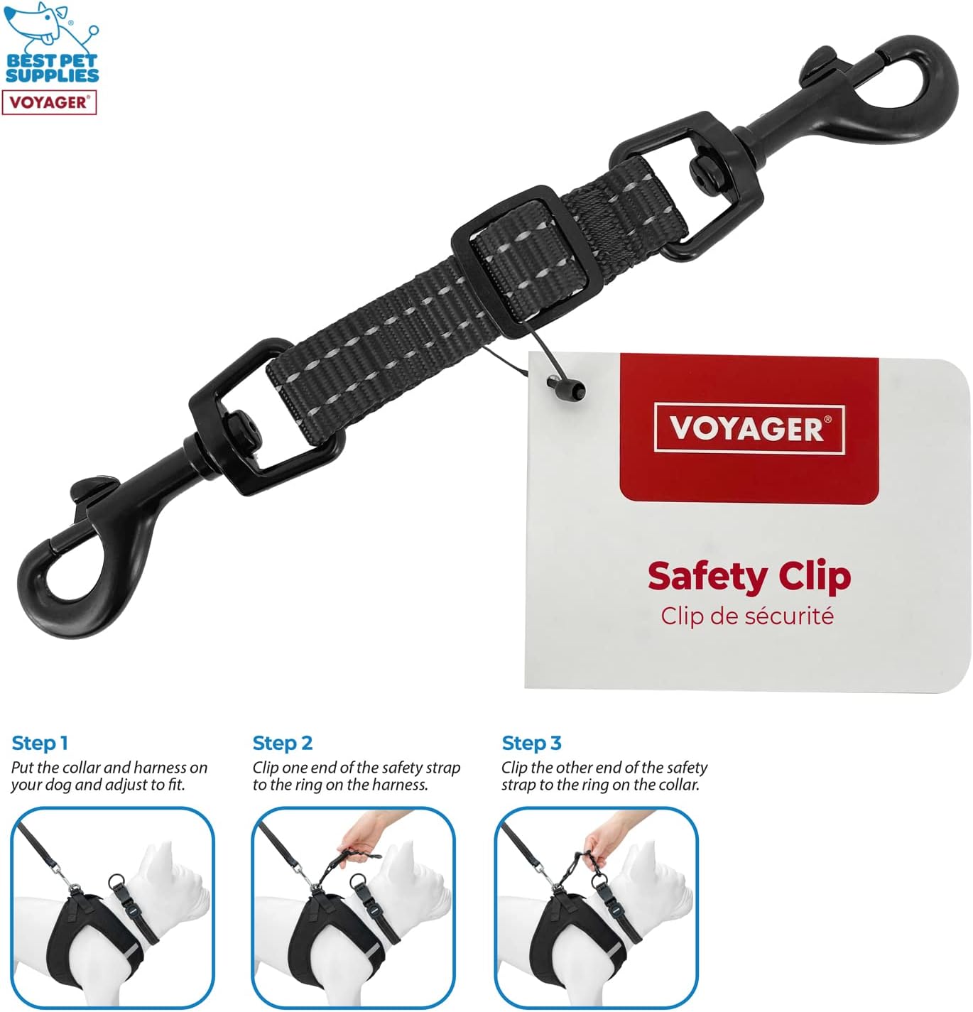 Voyager Dog Collar Safety Clip with Dual Clasps, Collars and No Pull Harness Connectors, Training for Walking