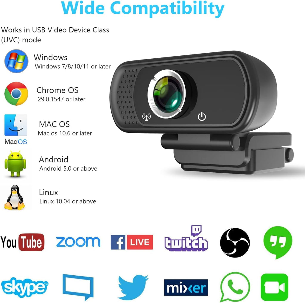 HD 1080p Webcam with Microphone,USB Web Camera for Computer Laptop PC | Webcam for PC with Cover/Tripod,110°FOV Wide