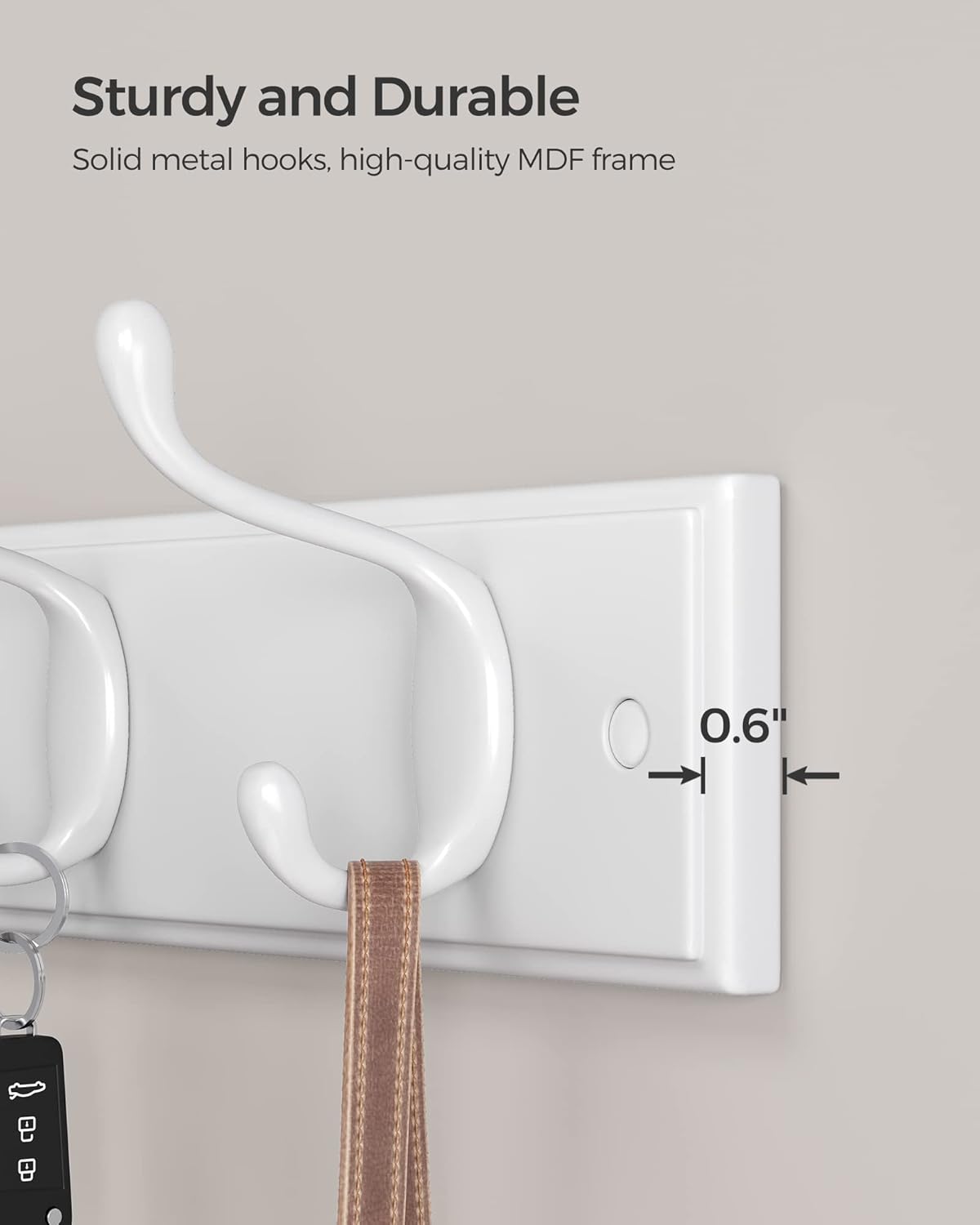 Wall-Mounted Coat Rack, Hook Rack, 4 Dual Metal Hooks