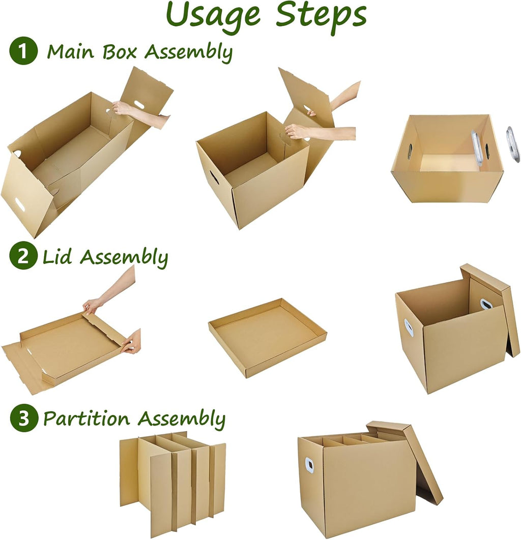 3 Sets Moving Boxes Dish Packing Boxes with Divider Kits,16 x 13 x 13 Inch Dish Packing Box with lid Kitchen Moving