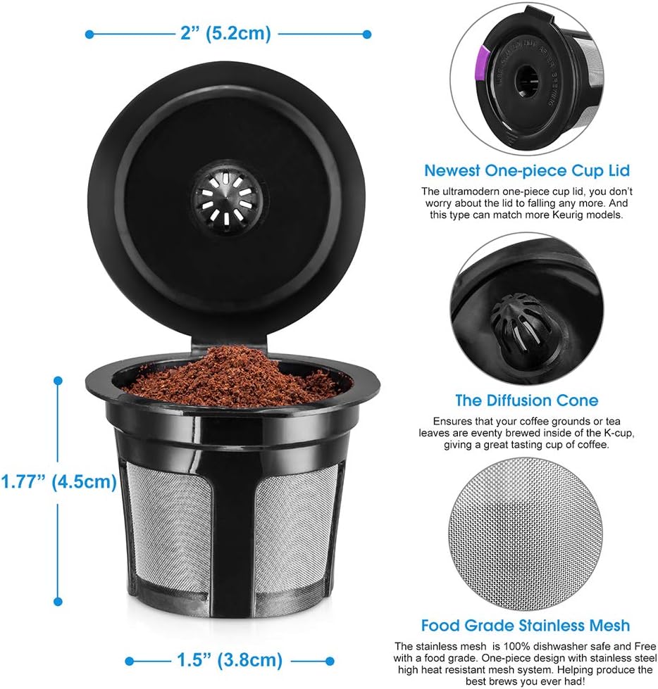 Reusable K Cups for K-eurig, 4 Pack K Cup Reusable Coffee Pods | BPA Free, Food-Grade 304 Stainless Steel Mesh