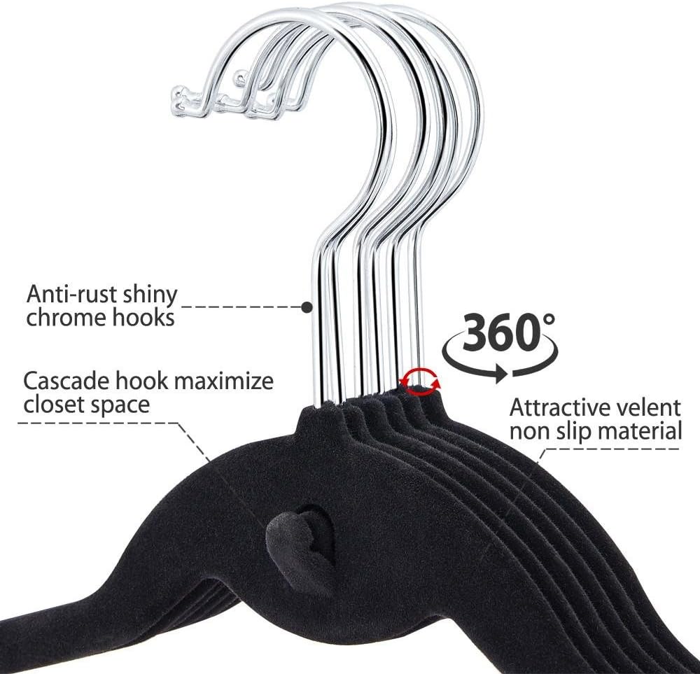 aheetech Velvet Hangers 100 Pack, Non-Slip Cascading Hangers, Swivel Hook | Slim Space-Saving Profile: The 0.2-inch