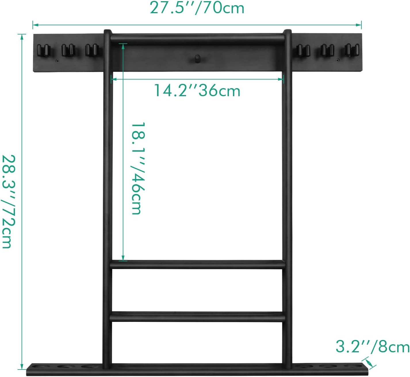 Pool Cue Rack Wall Mount For 6 Cues, Balls & Billiard Accessories Storage | 100% Solid Pine Wood Pool Stick Holder