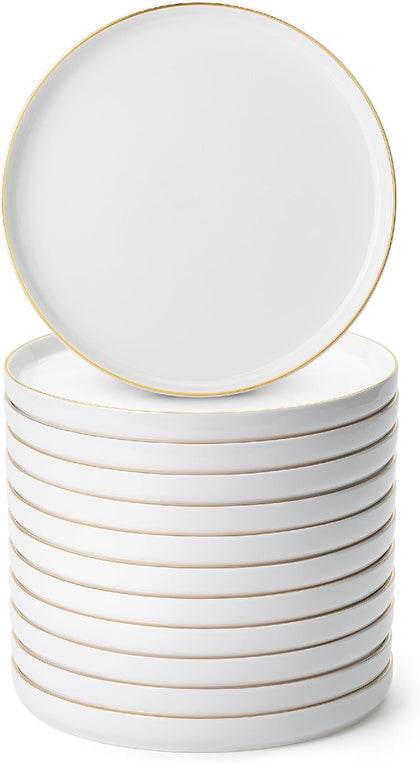 BTaT- White Dessert Plates, Set of 12, 8" Round, Classic Style, Porcelain Construction, Dessert Plates