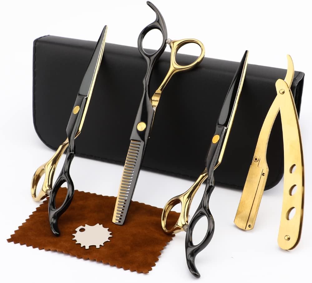 6.7inch Black Gold Hairdressing Hair Cutting Scissors Set | Multifunctional Straight Shears Teeth Scissors Thinning