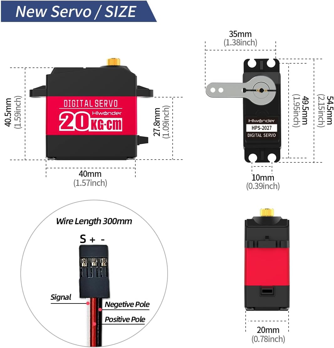Hiwonder 20KG High Torque Digital Servo Motor Full Metal Gear, Waterproof Servp for RC Mode DIY,Control Angle 270°