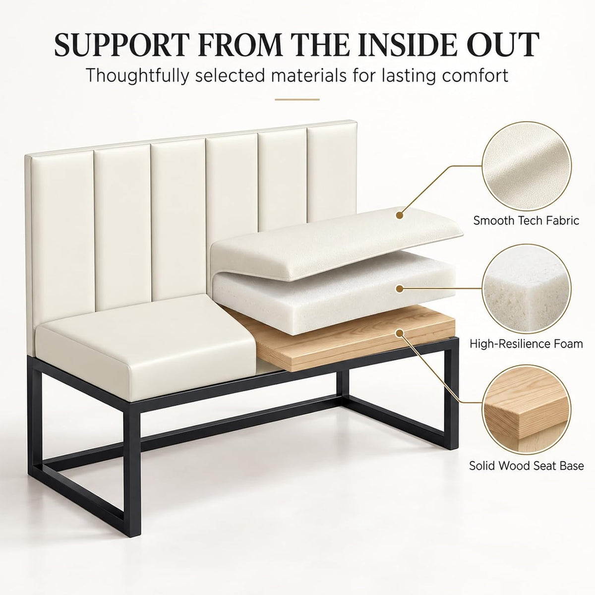 Restaurant Booth Seating, Upholstered Bench with Back, 35.4in