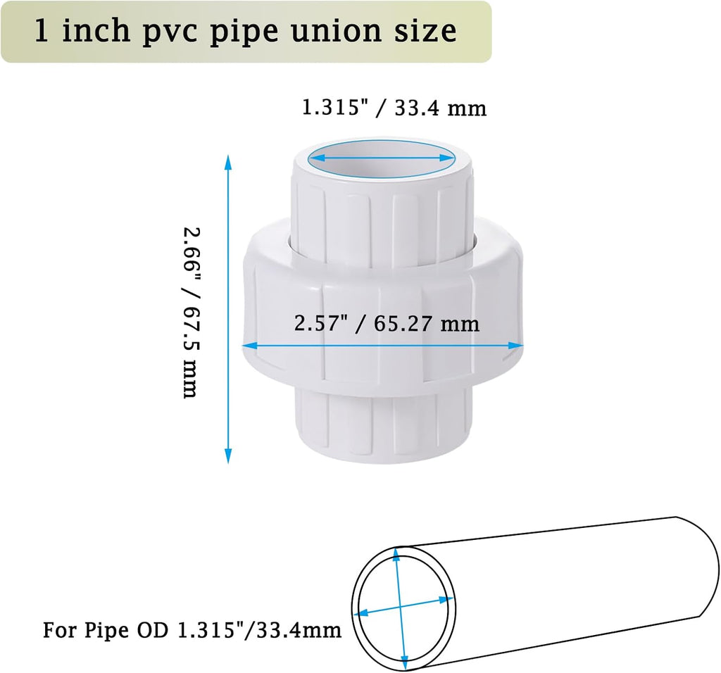 1" PVC Union Pipe Fitting, 1" PVC Slip Union Coupling Adapter (Socket x Socket) Schedule 40, EPDM O-Ring, White，4 Pack