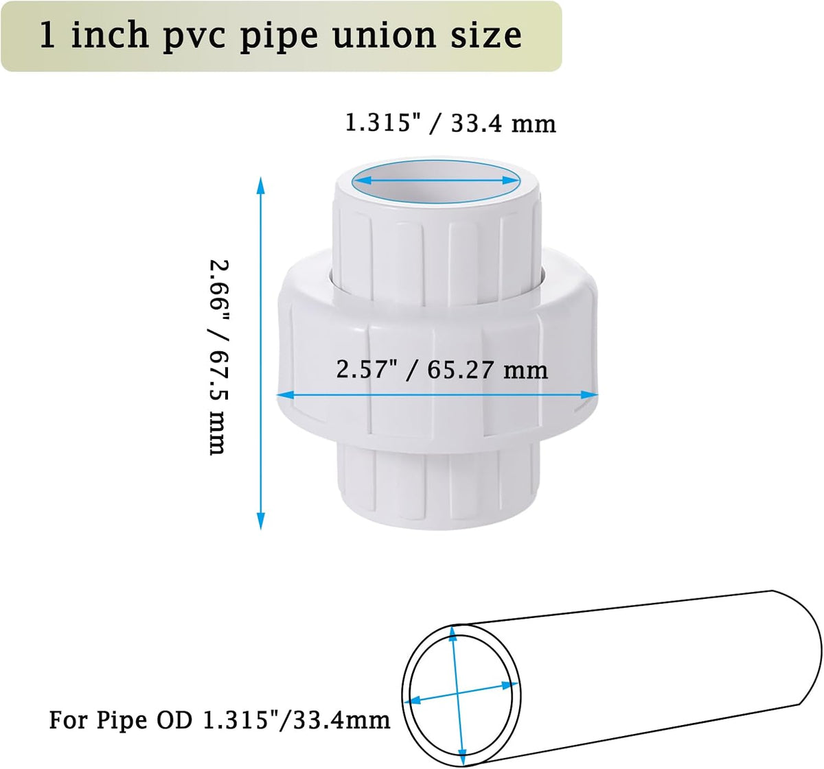 1" PVC Union Pipe Fitting, 1" PVC Slip Union Coupling Adapter (Socket x Socket) Schedule 40, EPDM O-Ring, White，4 Pack