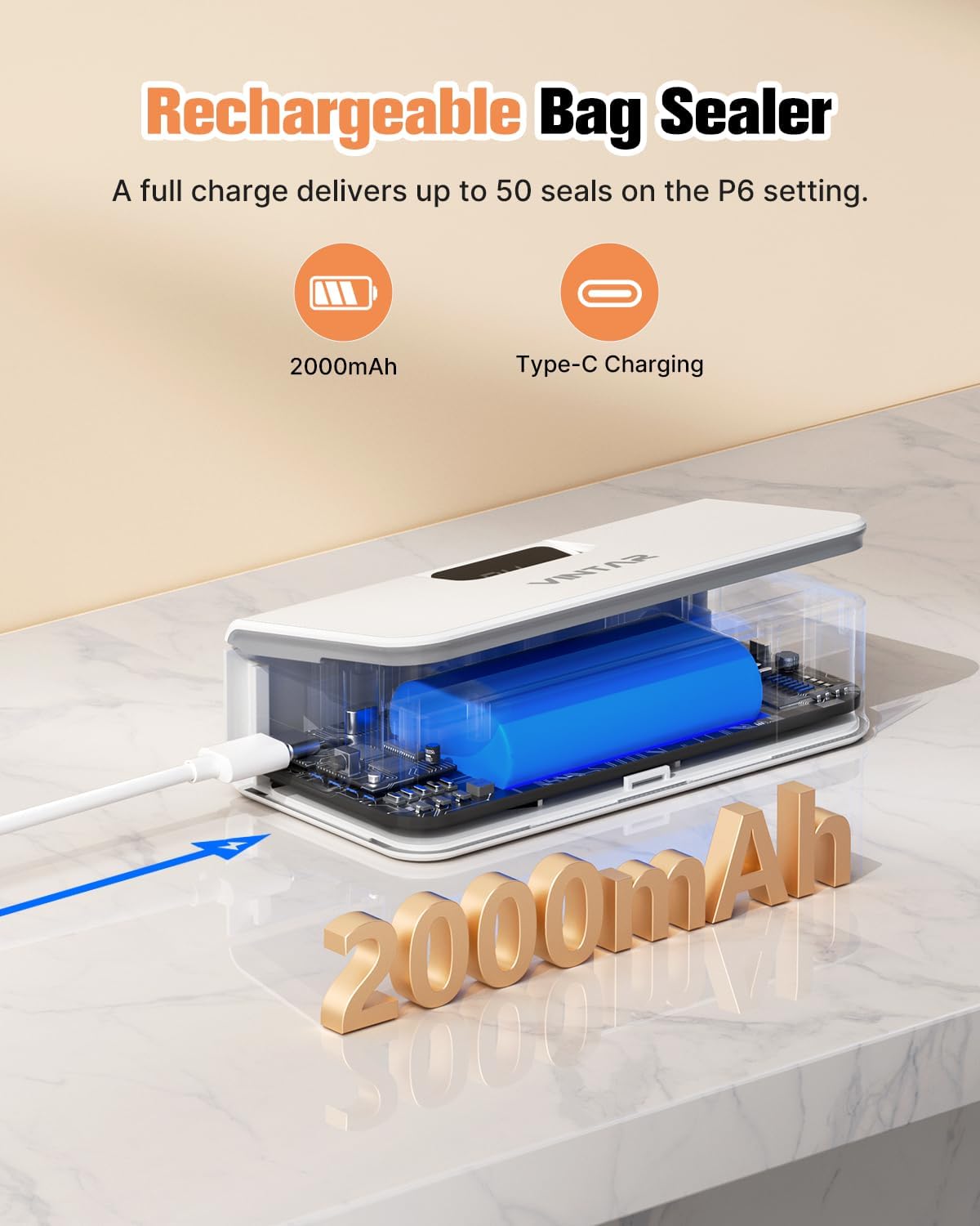 Rechargeable Mini Bag Sealer, 6 Heat Settings for Kitchen Food Storage