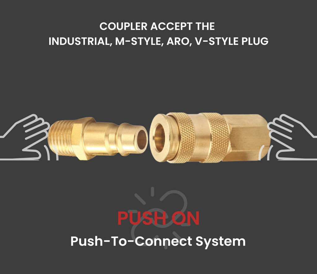 Brass 1/4 Inch NPT High Flow Air Coupler and Plug Kit