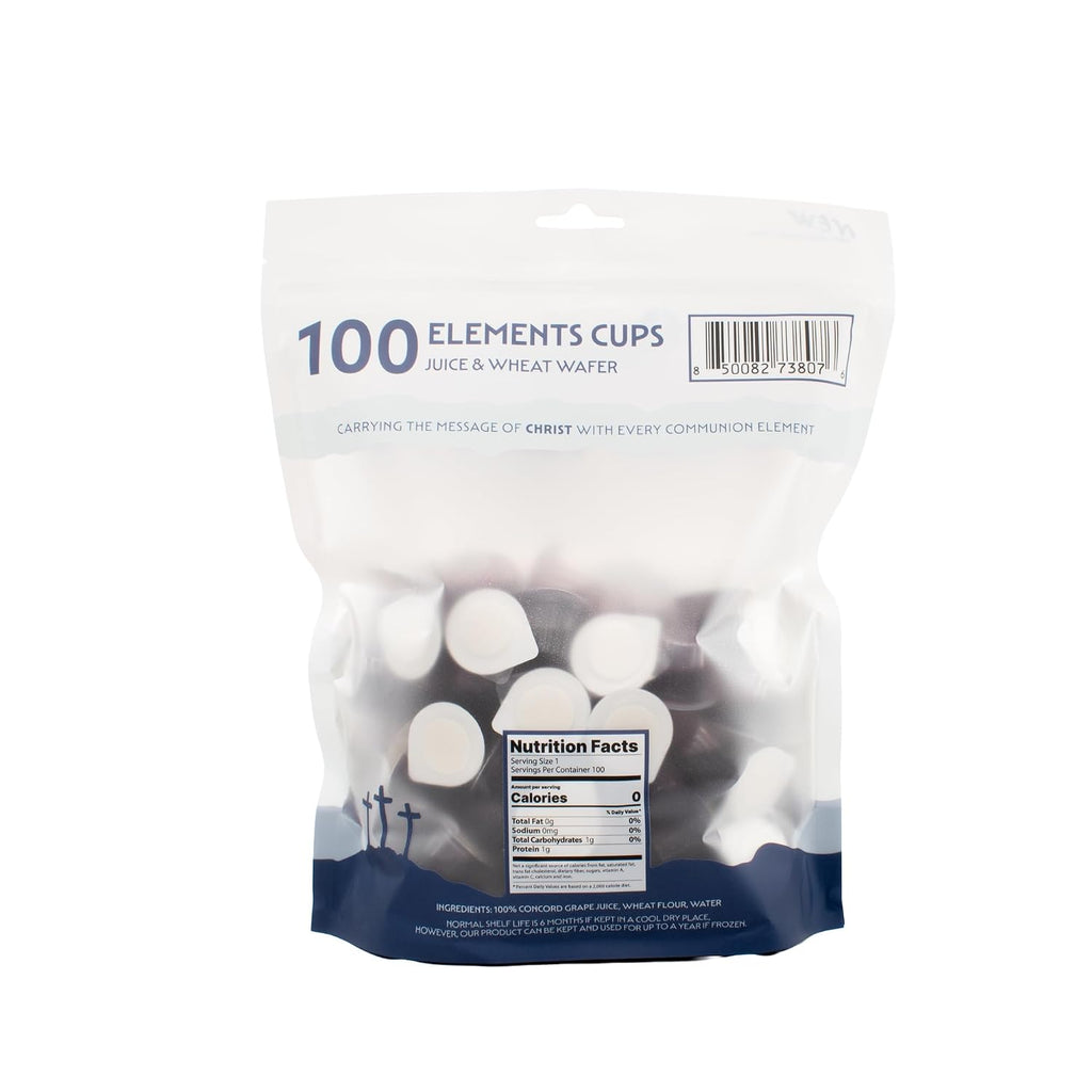 Elements Bagged Prefilled Communion Cups - 100 Count | Concord Juice + Wafer | Display-Friendly Packaging for Church