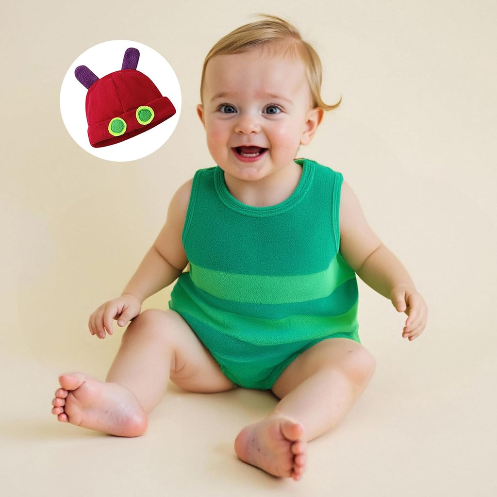Infant Baby Boys Girls Halloween Hungry Caterpillar Costume Sleeveless Striped Fleece Bodysuit and Hat Outfit Set