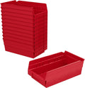 Heavy Duty Plastic Shelf Bins, 12"x 6.5"x 4", Red, 12-Pk